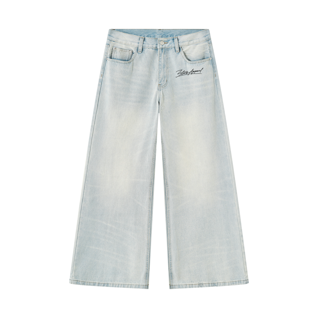 Stars Vintage Wash Wide Leg Denim Jeans