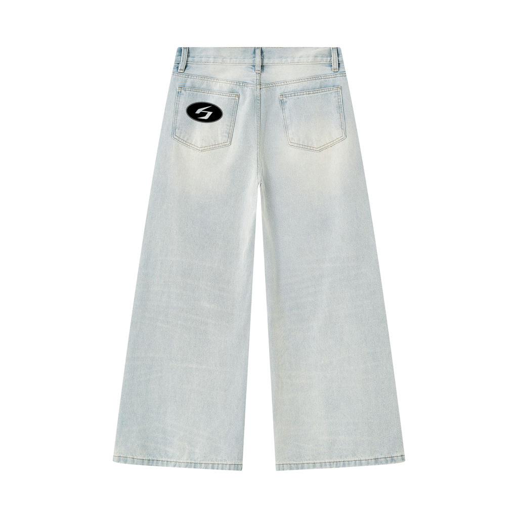 Stars Vintage Wash Wide Leg Denim Jeans